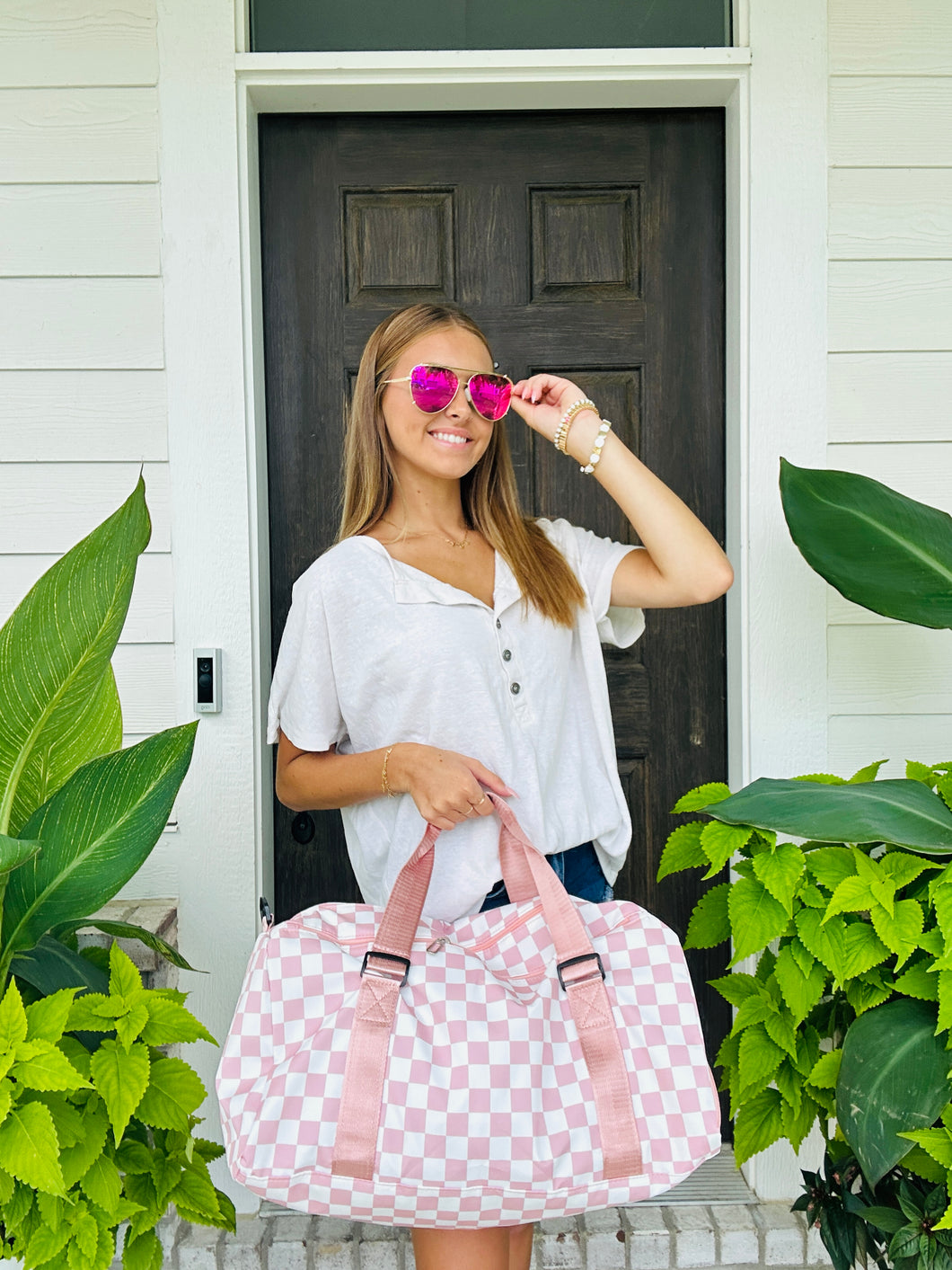 Checkered Print Weekender Bag