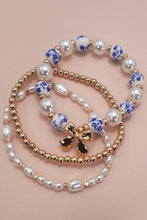 Load image into Gallery viewer, Blue Porcelain Bow Bracelet Stack
